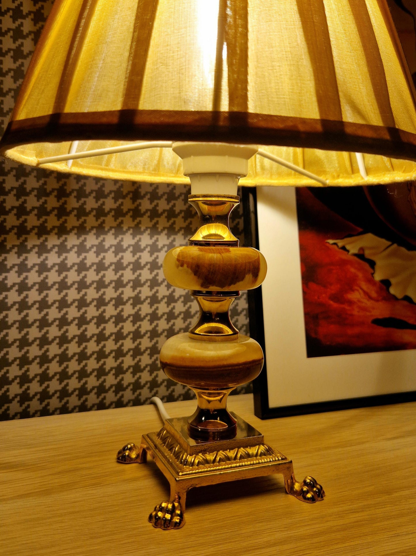 Small Brass and Onyx Table Lamp